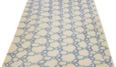 Geometric Modern Turkish Kilim Wool Rug Flatweave in Beige & Blue