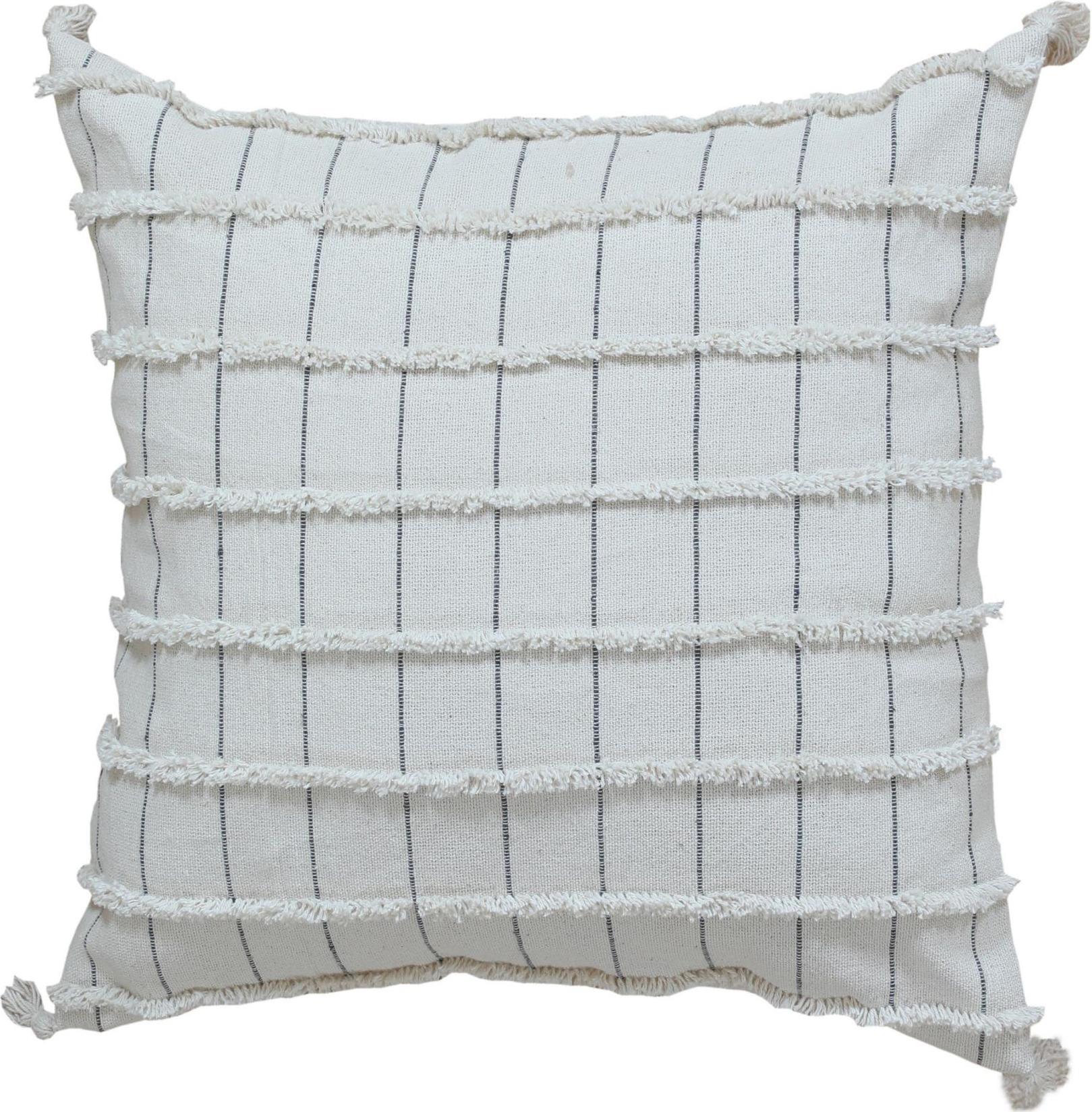 Hand-Knotted Geometric Modern Wool and Cotton Pillow In White For Sale