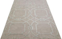 Geometric Modern Wool & Silk Tibetan Rug Handmade with Beige Field