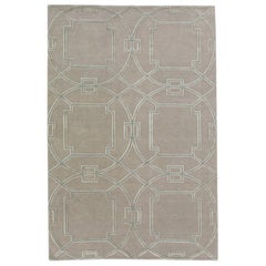 Geometric Modern Wool & Silk Tibetan Rug Handmade with Beige Field