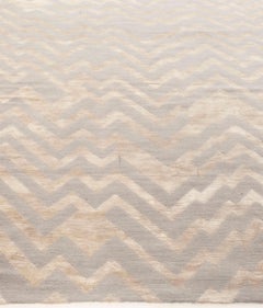 Geometric Modern Zigzag Gray And White Silk Rug "Pinnacle" by Doris Leslie Blau