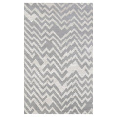 Geometric Modern Zigzag Gray And White Silk Rug "Pinnacle" by Doris Leslie Blau