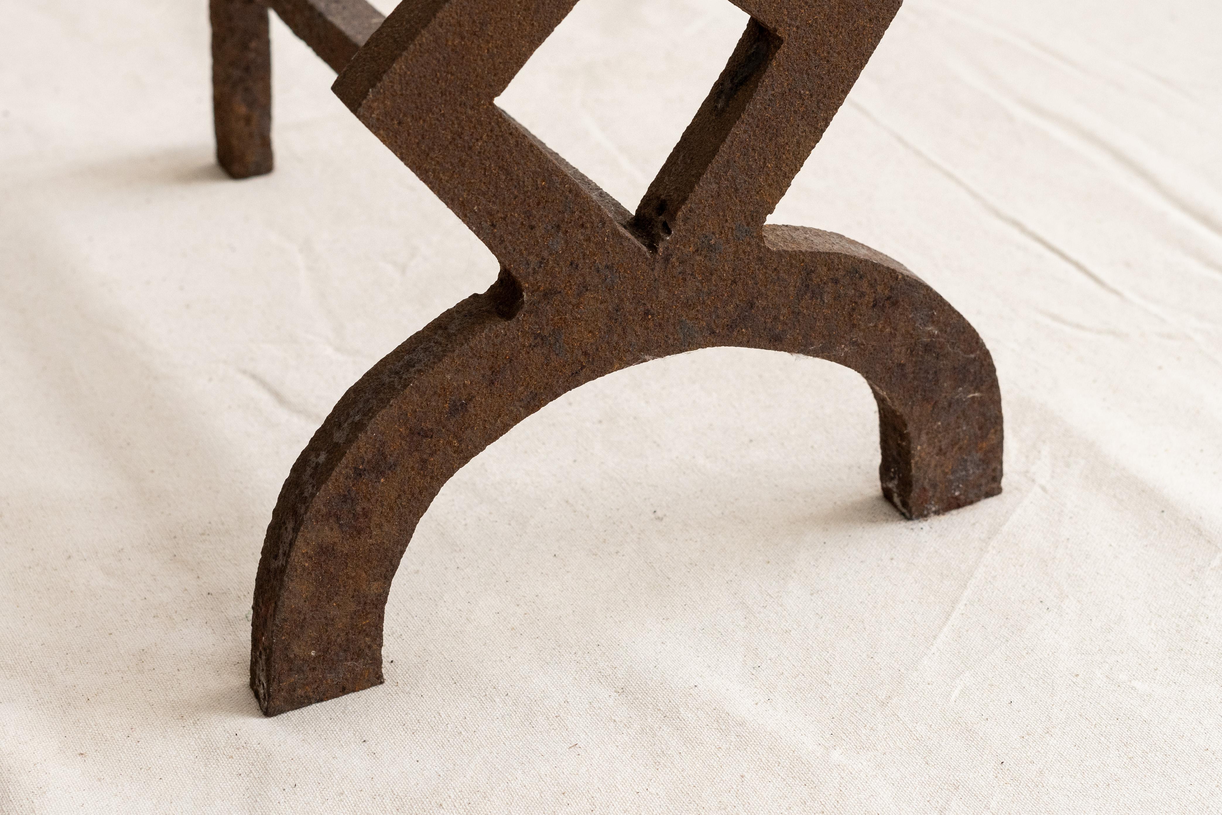 20th Century Geometric Modernist Iron Andirons For Sale