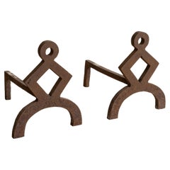 Geometric Modernist Iron Andirons
