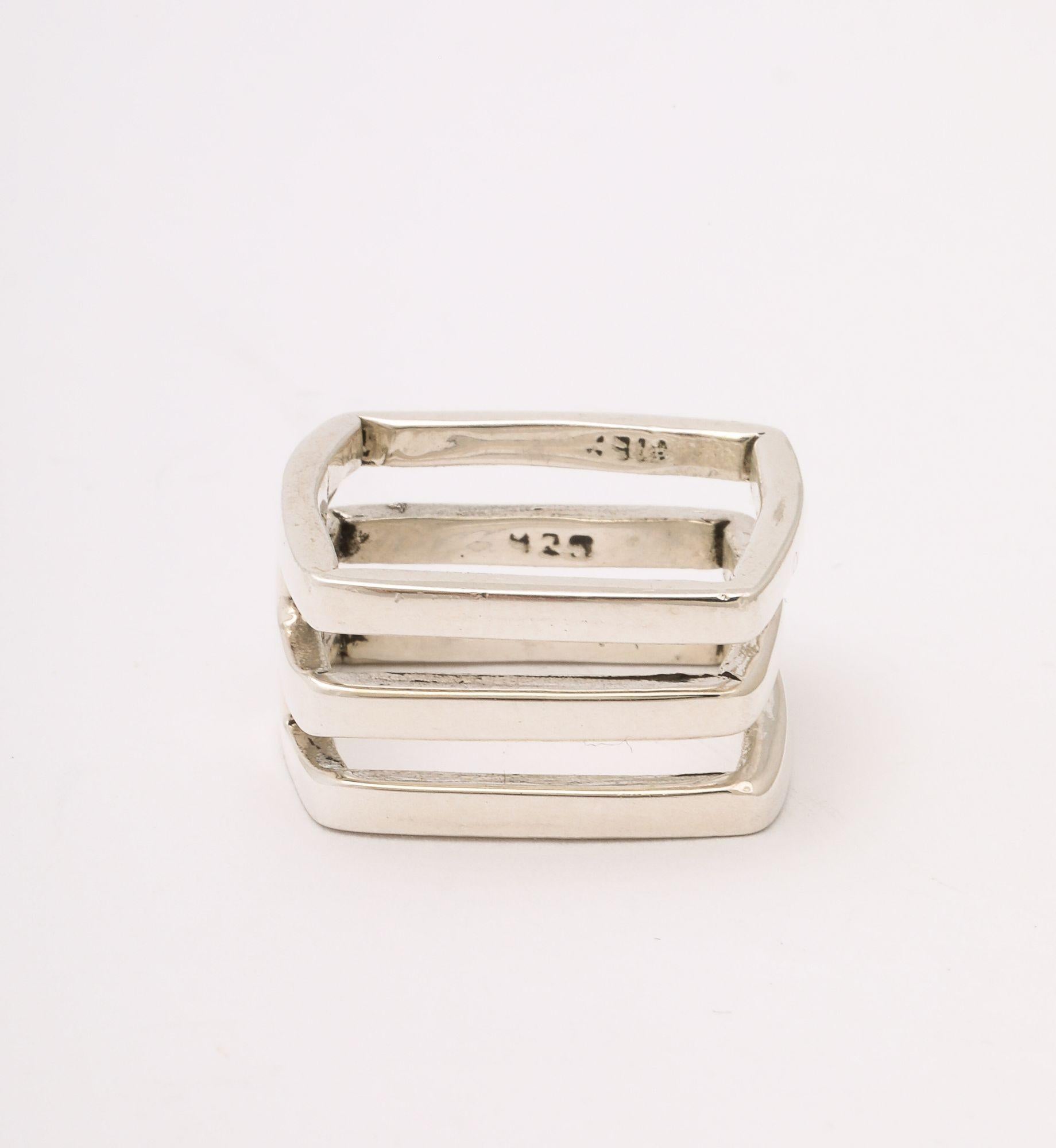 Anillo Geométrico Modernista Cuadrado de Plata de Ley con Diamantes en venta 5