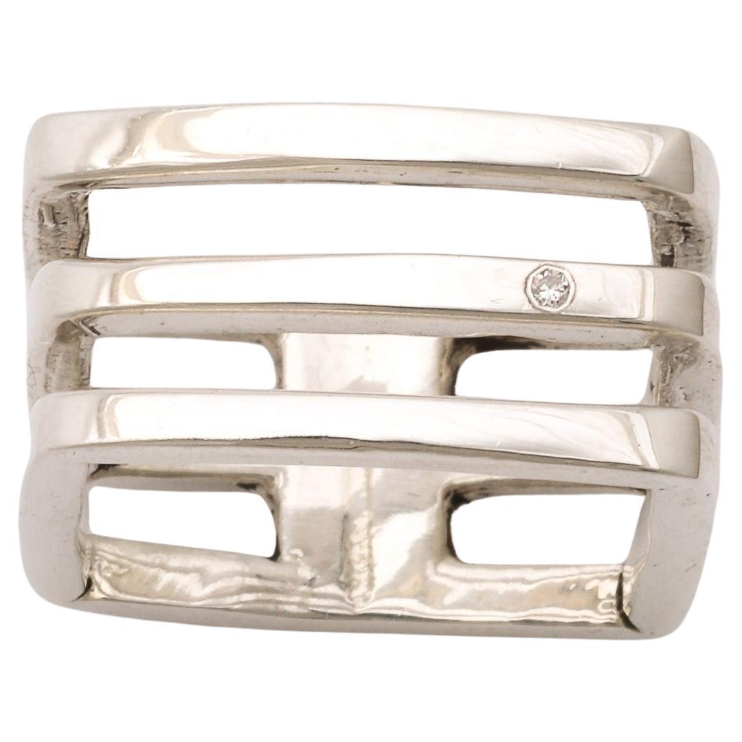Anillo Geométrico Modernista Cuadrado de Plata de Ley con Diamantes en venta
