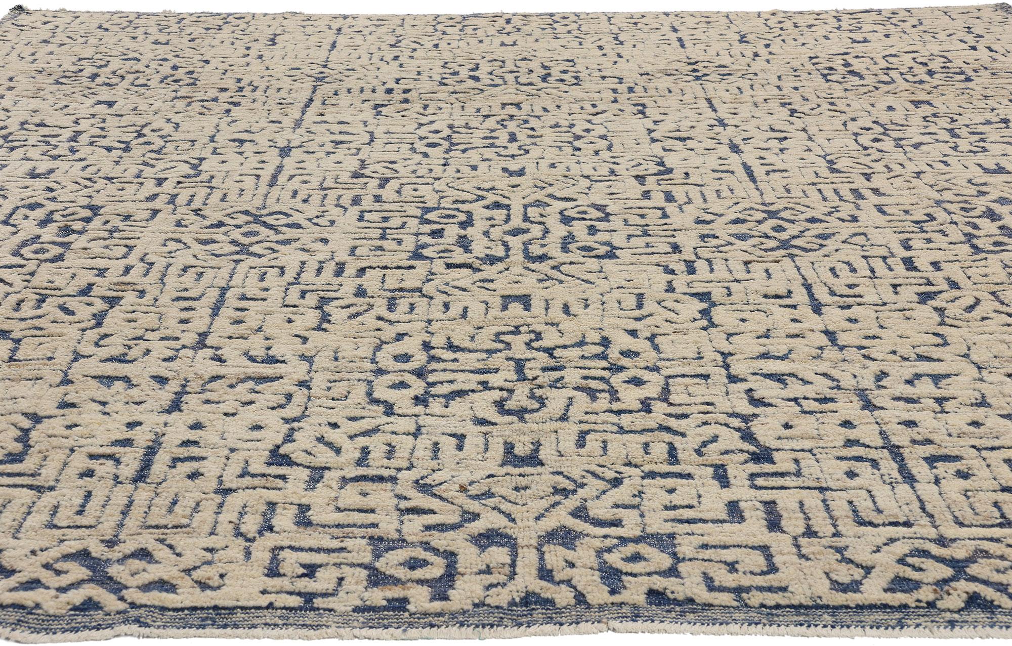 Pakistani Geometric Moroccan High & Low Wool Pile Rug, Modern Luxe Meets African Artistry For Sale