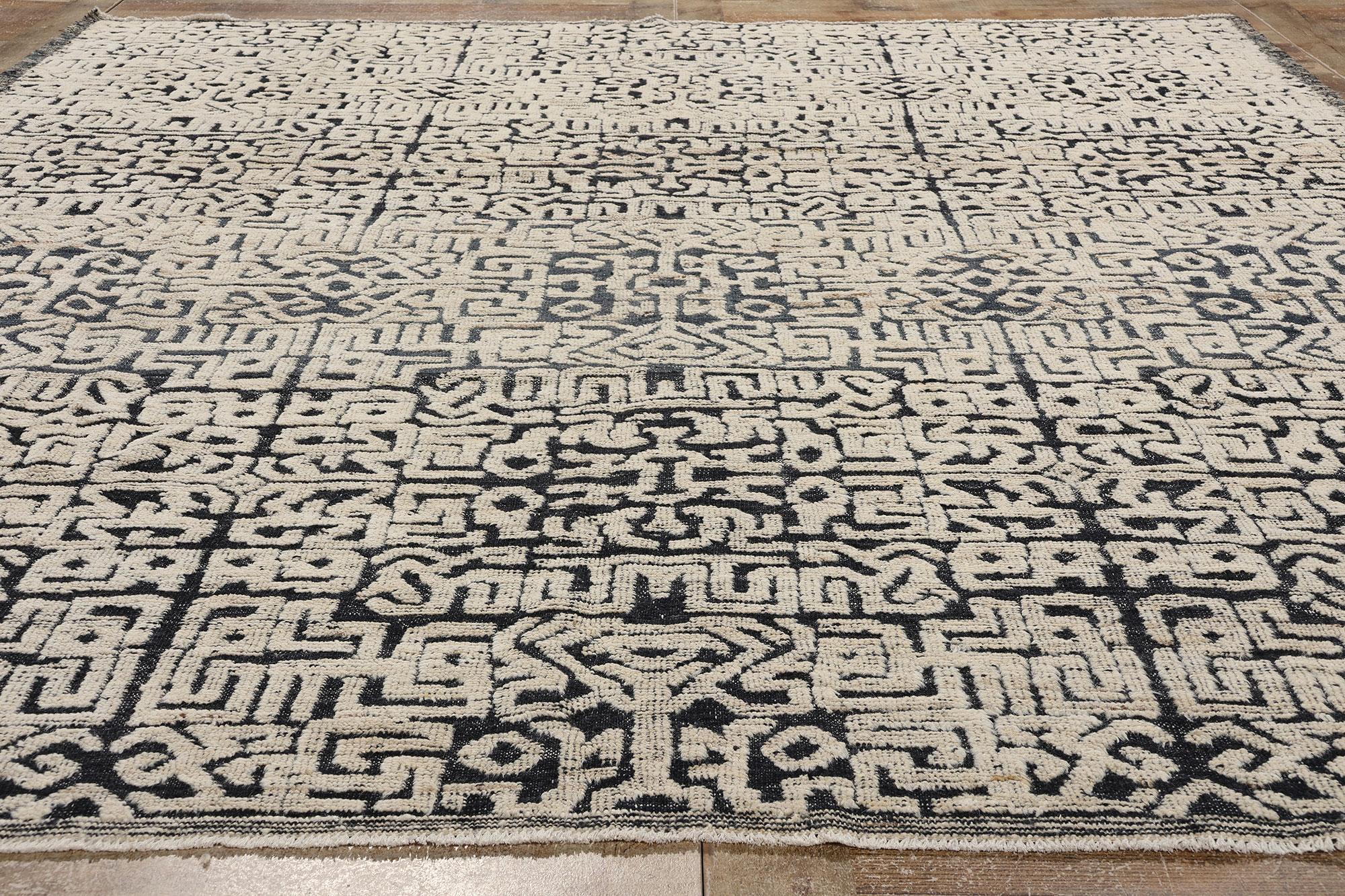 Hand-Knotted Geometric Moroccan High & Low Wool Pile Rug, Modern Luxe Meets African Artistry For Sale
