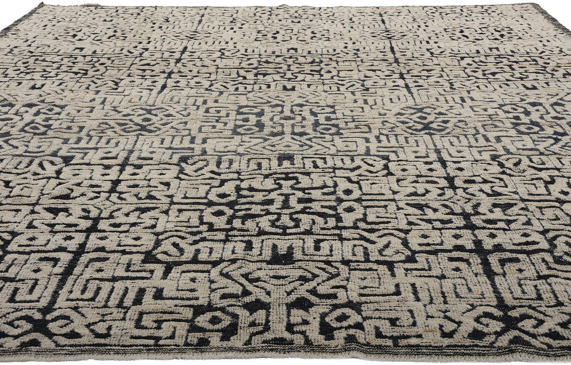 Alfombra geométrica marroquí de pelo alto y bajo de lana, el lujo moderno se une al arte africano Anudado a mano en venta
