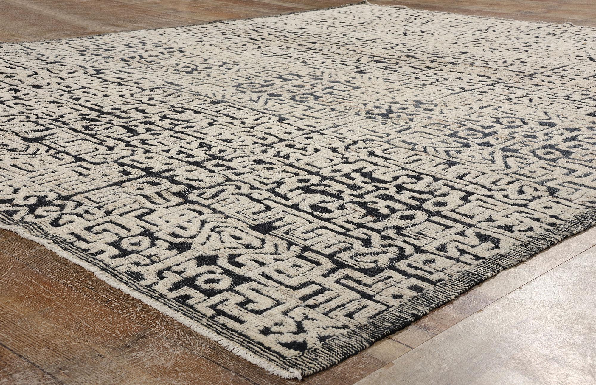 Contemporary Geometric Moroccan High & Low Wool Pile Rug, Modern Luxe Meets African Artistry For Sale