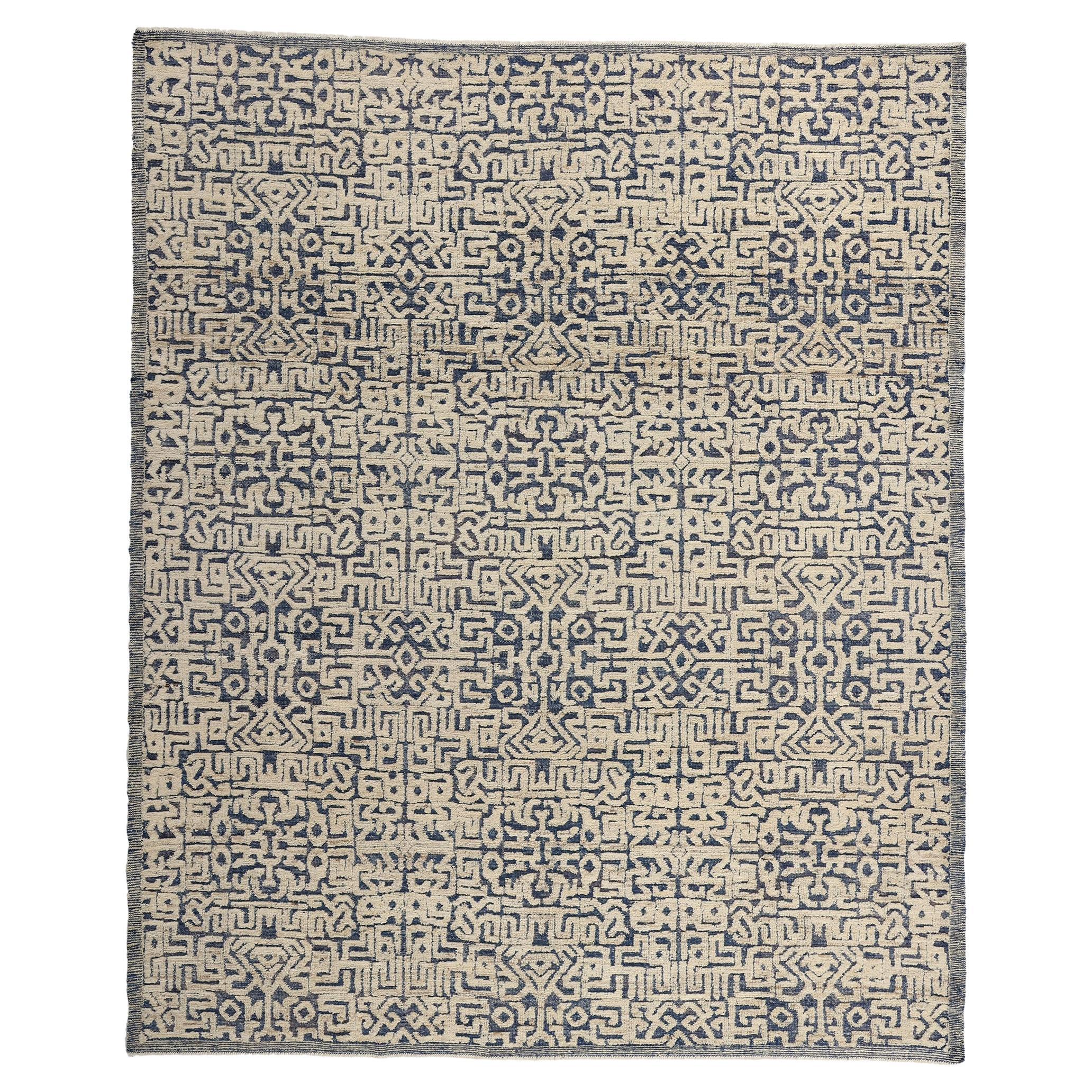 Geometric Moroccan High & Low Wool Pile Rug, Modern Luxe Meets African Artistry