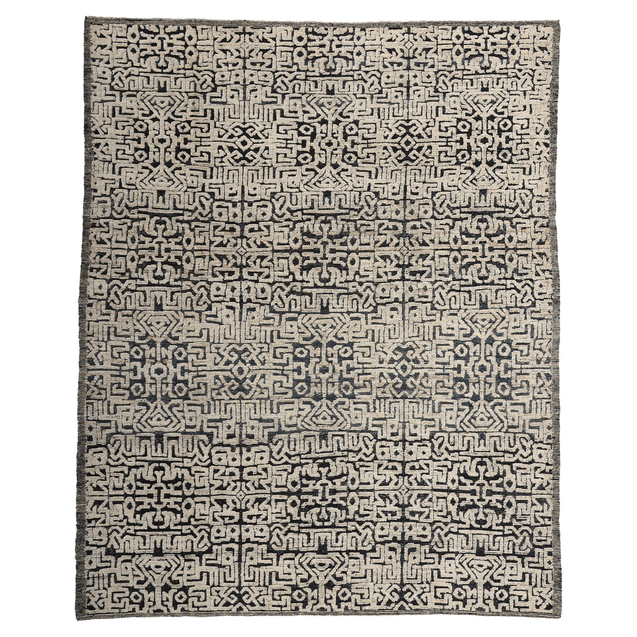 Geometric Moroccan High & Low Wool Pile Rug, Modern Luxe Meets African Artistry For Sale