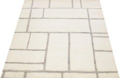 Hand-Knotted Wool Rug, Geometric Moroccan Design, Ivory, 8' x 10'