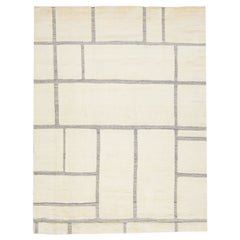 Tapis géométrique en laine moderne de style marocain en ivoire