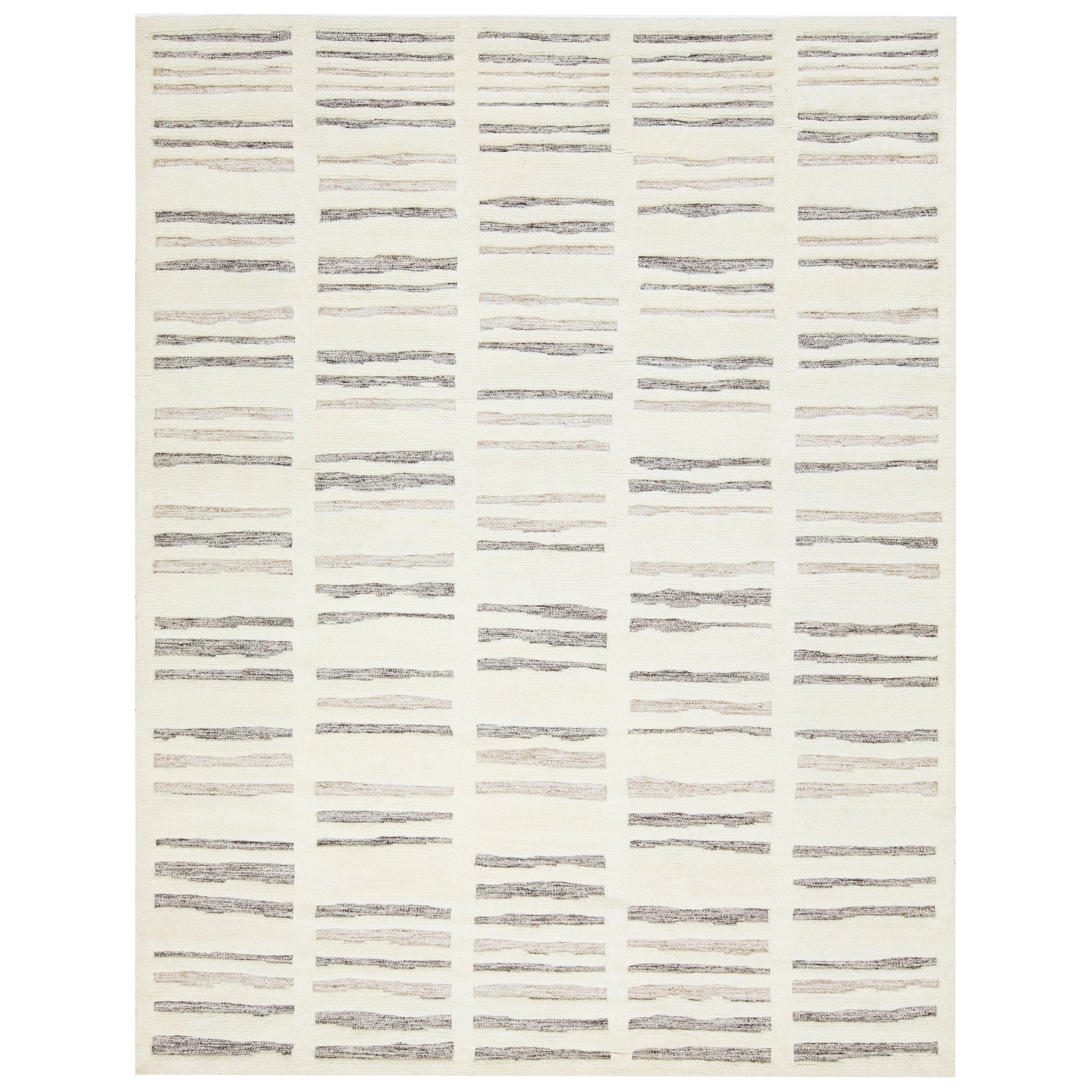 Tapis géométrique de style marocain en laine fait à la main en couleur ivoire par Apadana