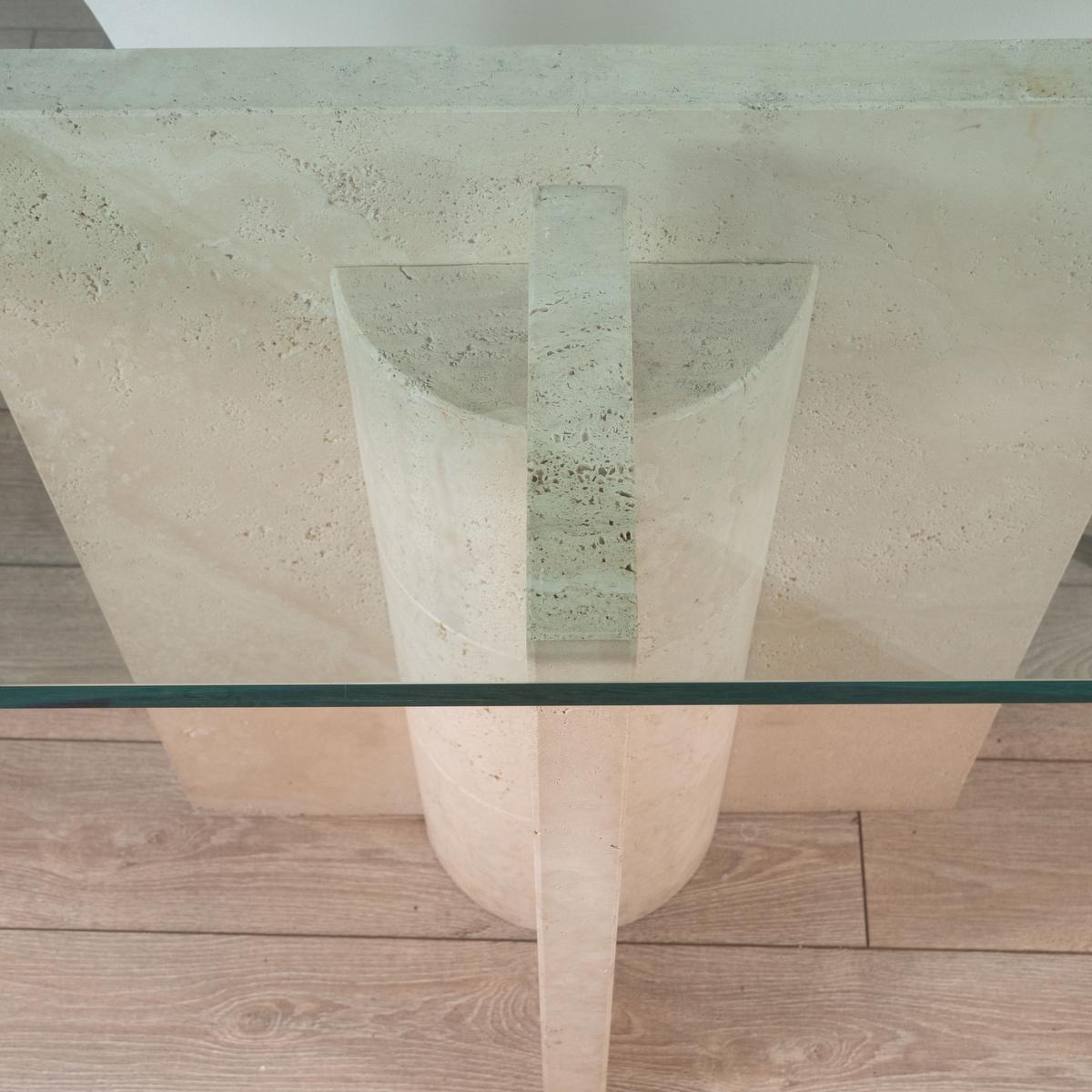 Mid-Century Modern Geometric Motif Travertine Console Table For Sale