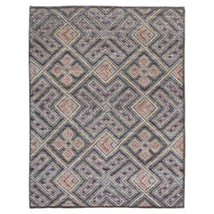 Tappeto geometrico multicolore su base marrone in lana 9'2''x11'10''