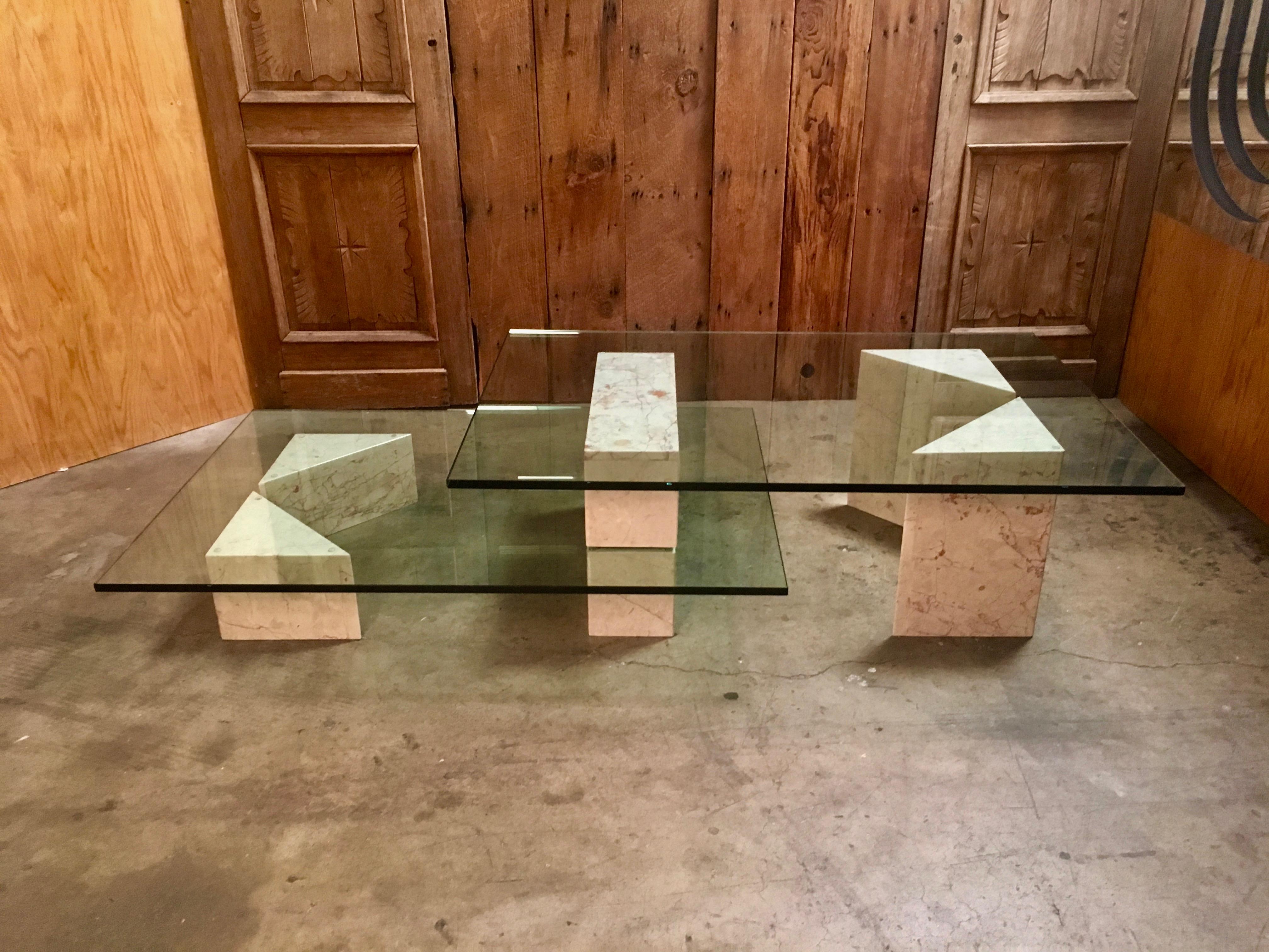 Geometric Multi-Level Marble and Glass Coffee Table  2