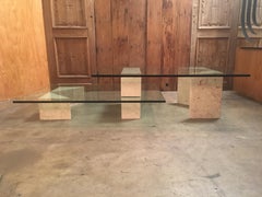 Geometric Multi-Level Marble and Glass Coffee Table