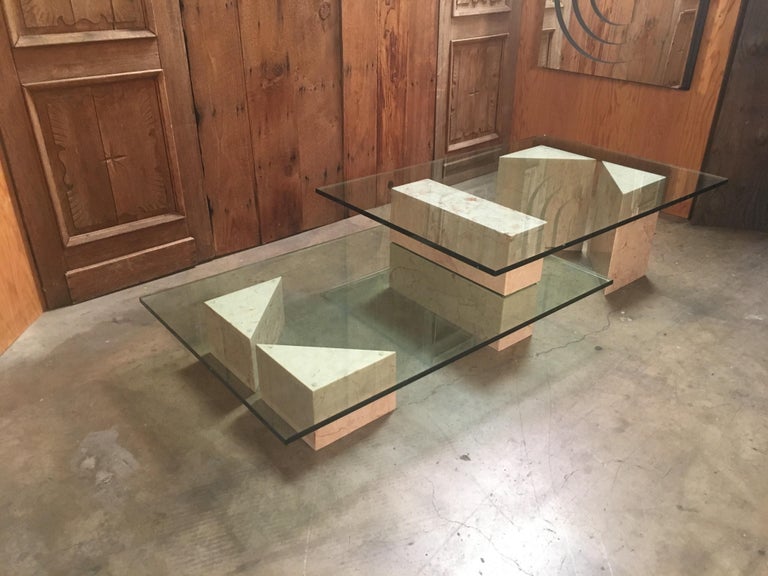 Geometric MultiLevel Marble and Glass Coffee Table at 1stDibs