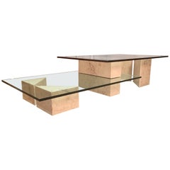 Vintage Geometric Multi-Level Marble and Glass Coffee Table 