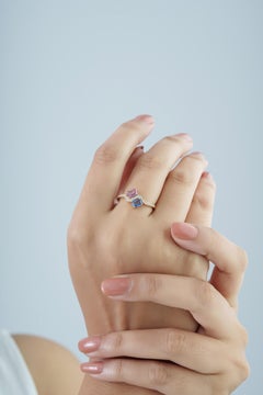 Geometric Multi Sapphire & Diamond Toi et Moi Wave Ring in 14K Yellow Gold
