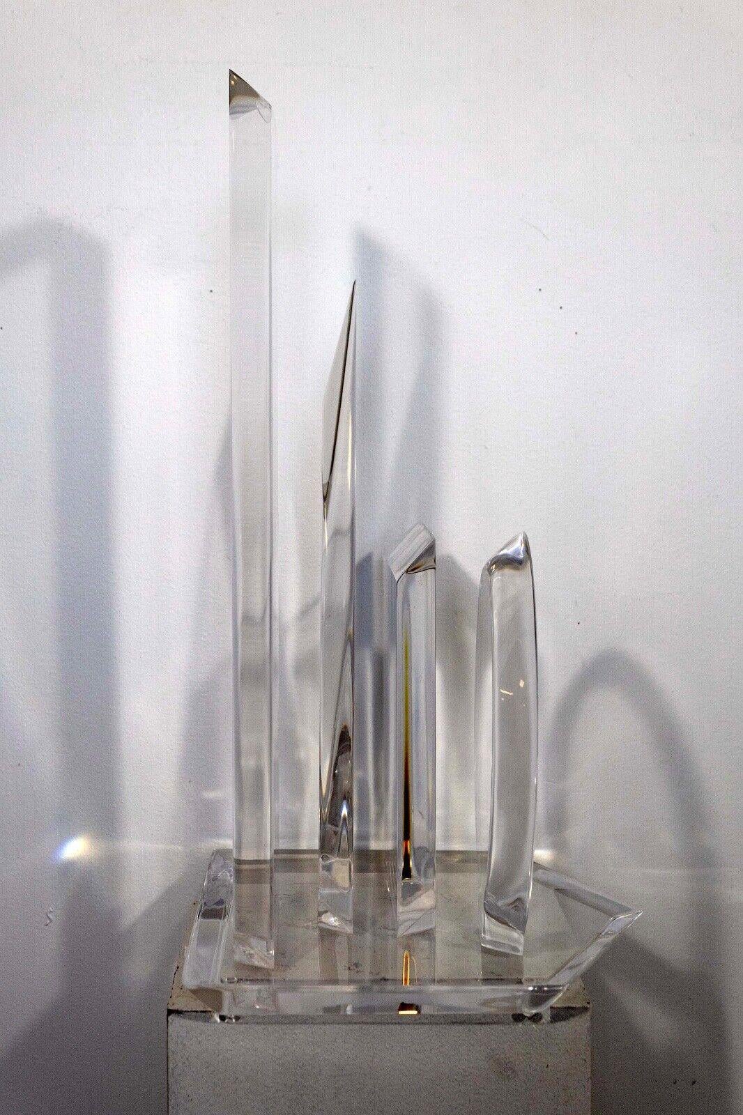 Geometric Multi Shapes Lucite Acrylic Sculpture Van Teal Signed on Lucite Base In Good Condition In Keego Harbor, MI