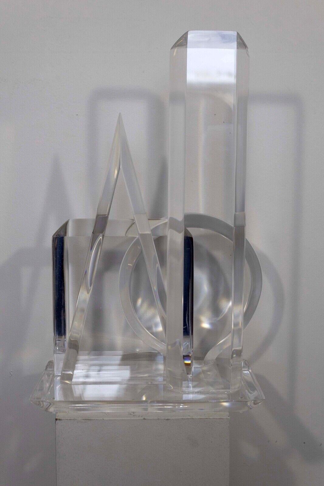 20th Century Geometric Multi Shapes Lucite Acrylic Sculpture Van Teal Signed on Lucite Base