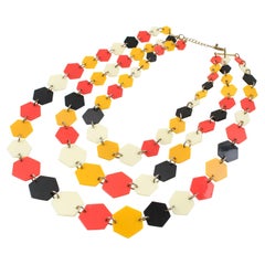 Geometric Multi-Strand Orange, Black and White Lucite Necklace