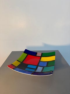 Plateau en verre artistique géométrique multicolore, style Mondrian