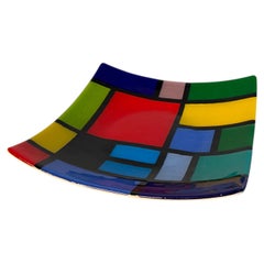Plateau en verre artistique géométrique multicolore, style Mondrian