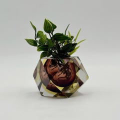 Geometric Murano Sommerso Glass Vase in Yellow Brown, Italy 1970s