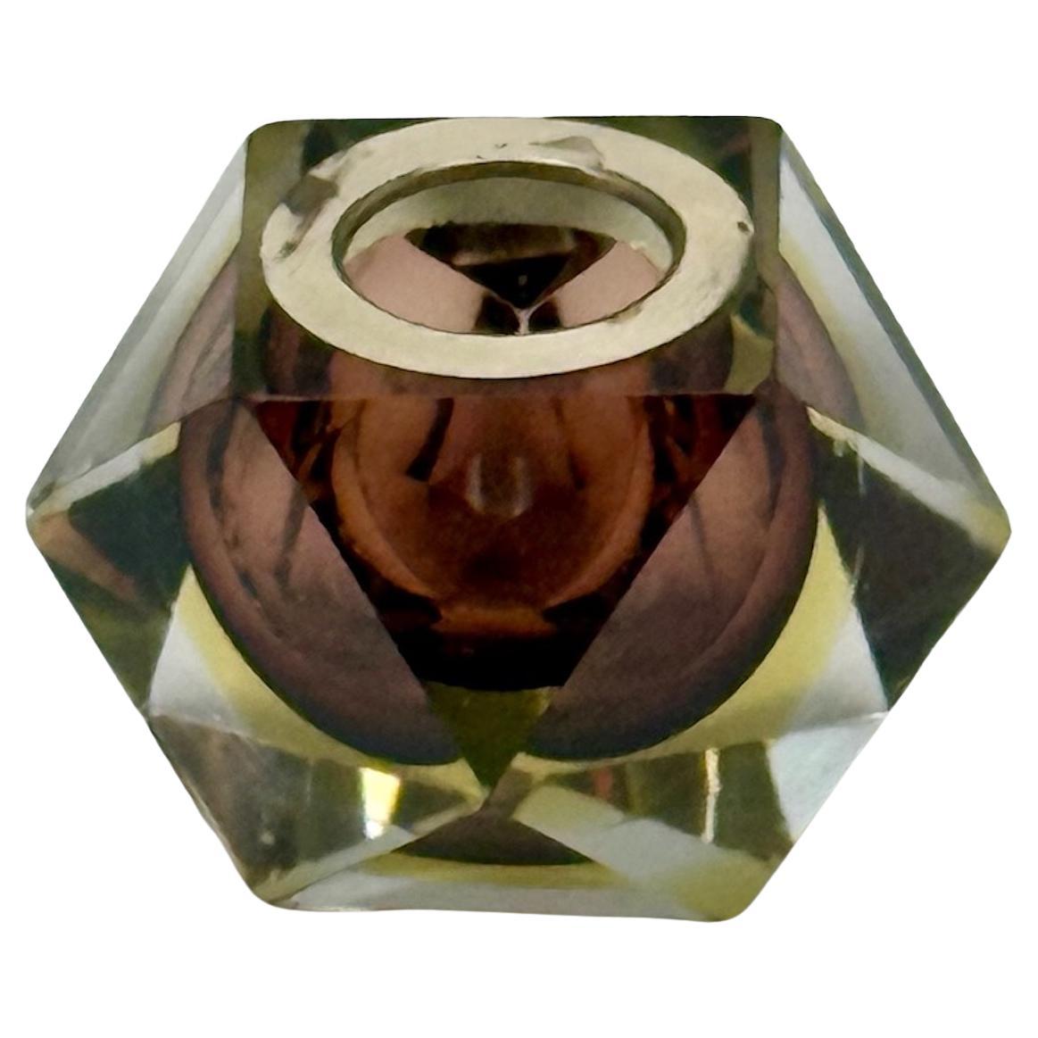 Vaso geometrico in vetro di Murano Glass Sommerso giallo marrone, Italia, anni 
70 in vendita