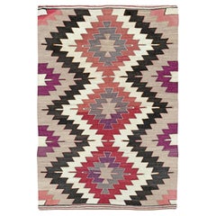 Geometrischer Mut Kelim - • Türkischer Flachgewebe-Teppich im Vintage-Stil von Navajo (3'x5') - • 1970s