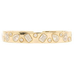 Pulsera abierta geométrica de diamantes naturales engarzados en oro macizo de 14k (certificado)