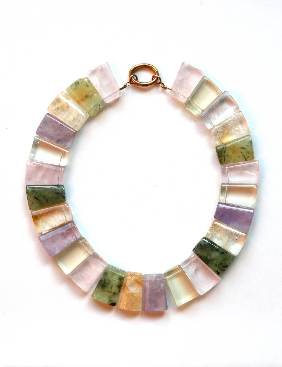 Fantastic soft color geometric quartz necklace 60cm with gold plated closing.
All Giulia Colussi jewelry is new and has never been previously owned or worn. Each item will arrive at your door beautifully gift wrapped in our boxes, put inside an