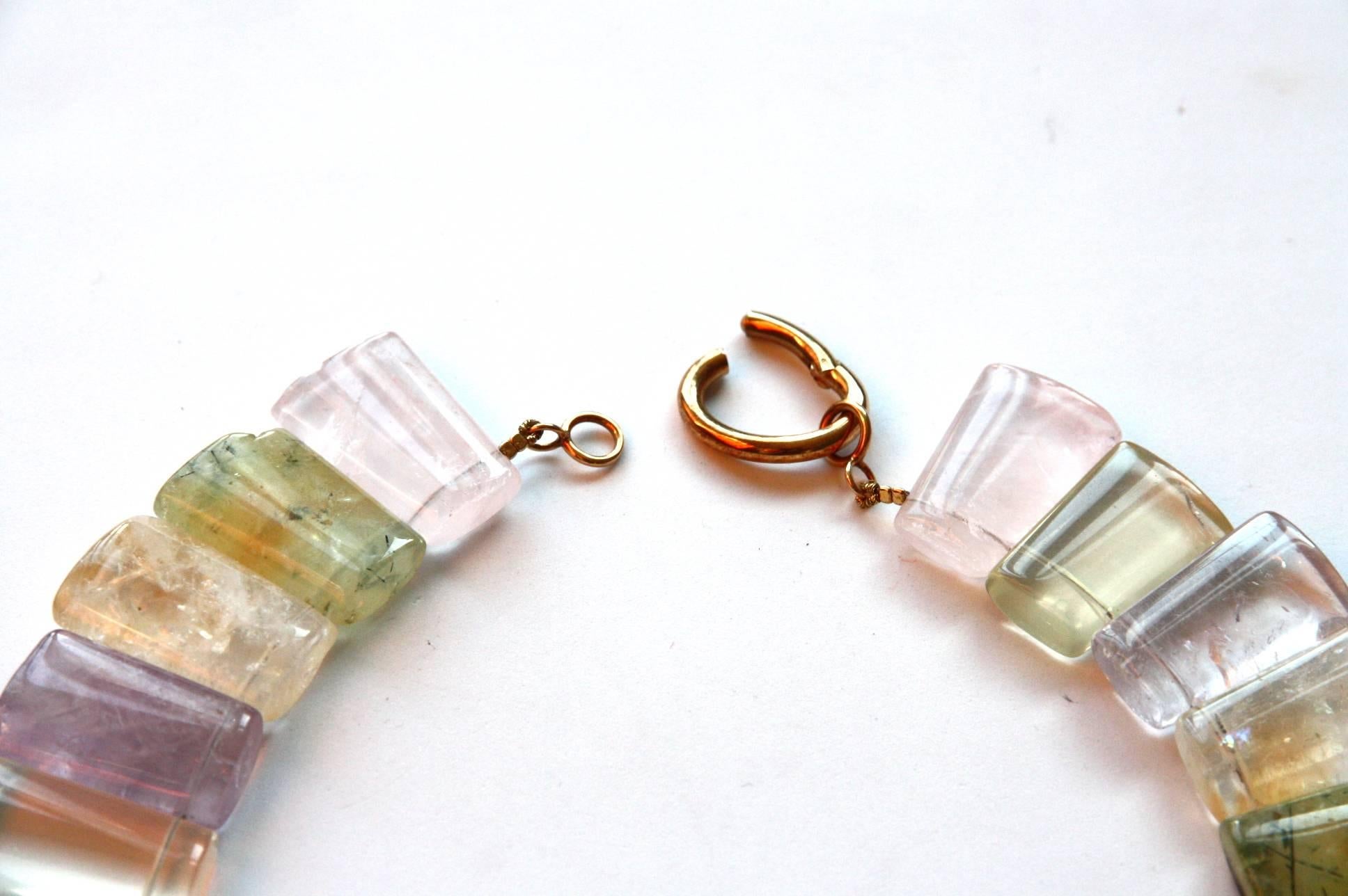 Old Mine Cut Geometric Natural Quartz Necklace Gold-Plated For Sale