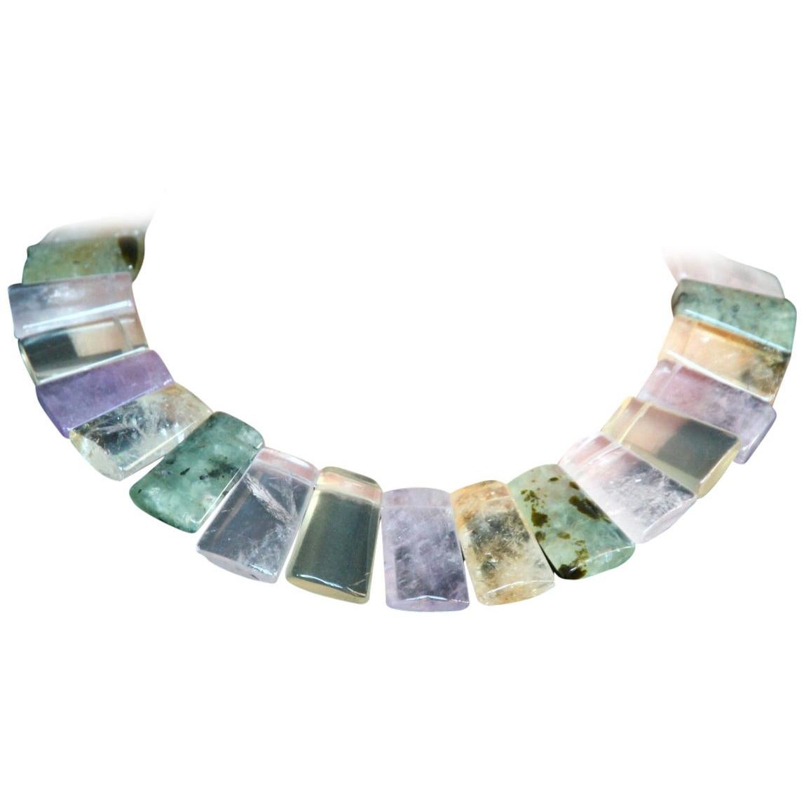 Collana geometrica di quarzo naturale placcata oro