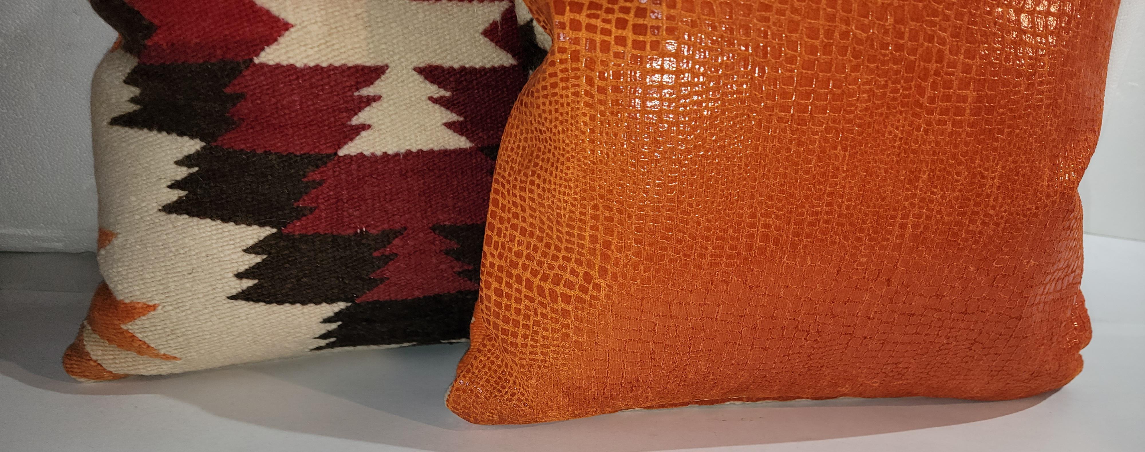 American Geometric Navajo Indian Weaving Pillows, Pair For Sale