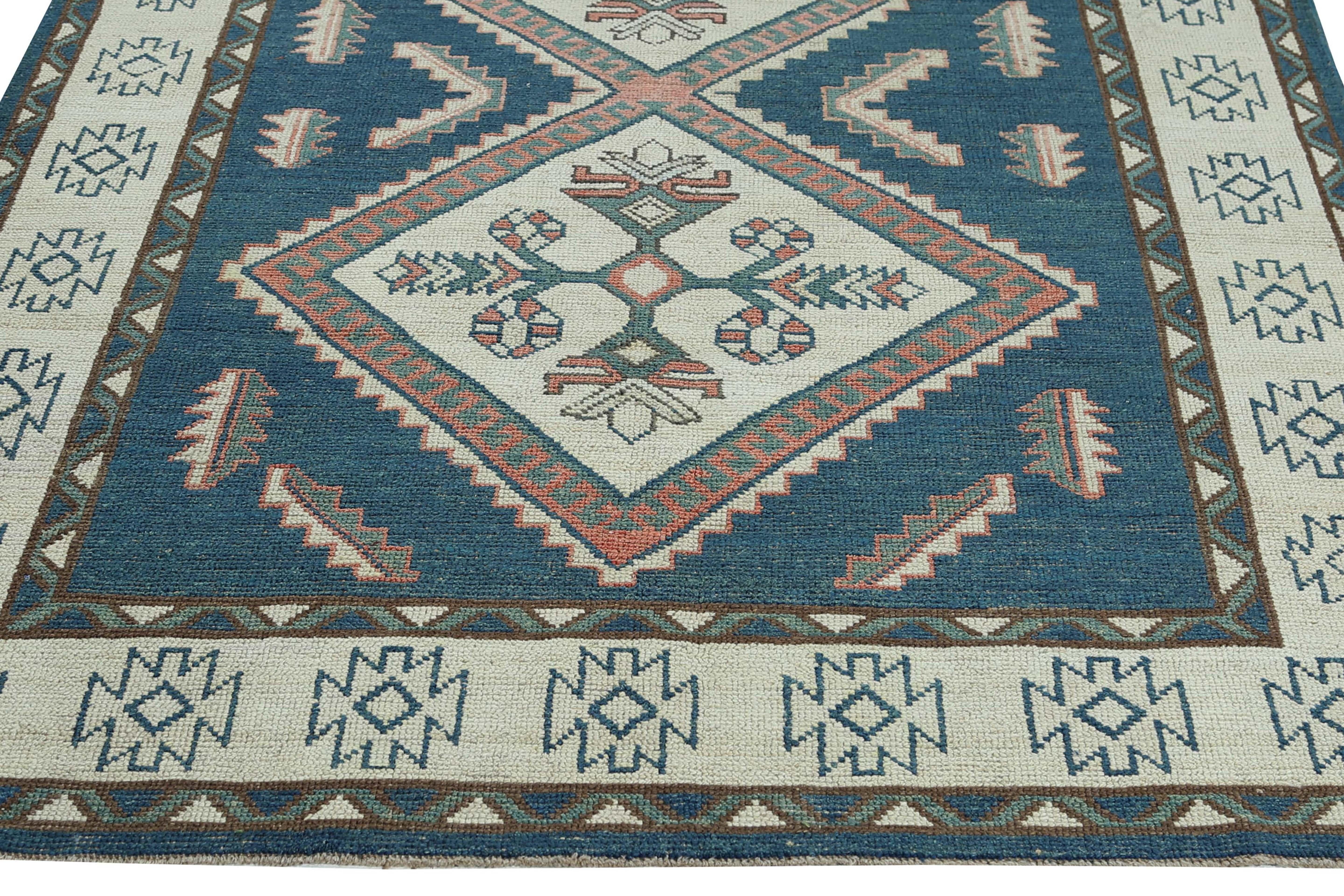 Alfombras de Afganistán Oushak Circa 1990 - Lana Marfil Azul Marino Diseño - 95450 Tribal en venta