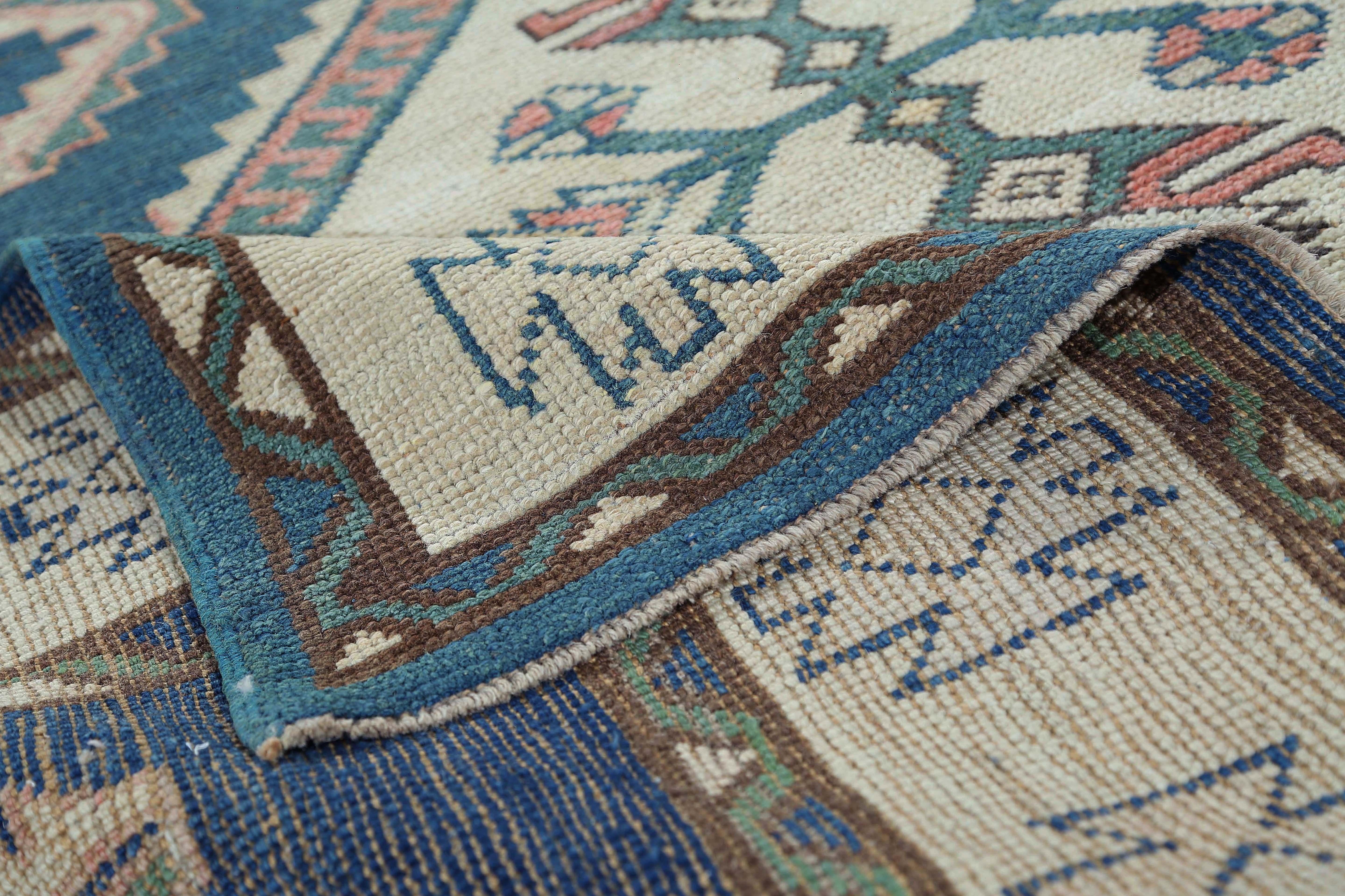 Alfombras de Afganistán Oushak Circa 1990 - Lana Marfil Azul Marino Diseño - 95450 en venta 2