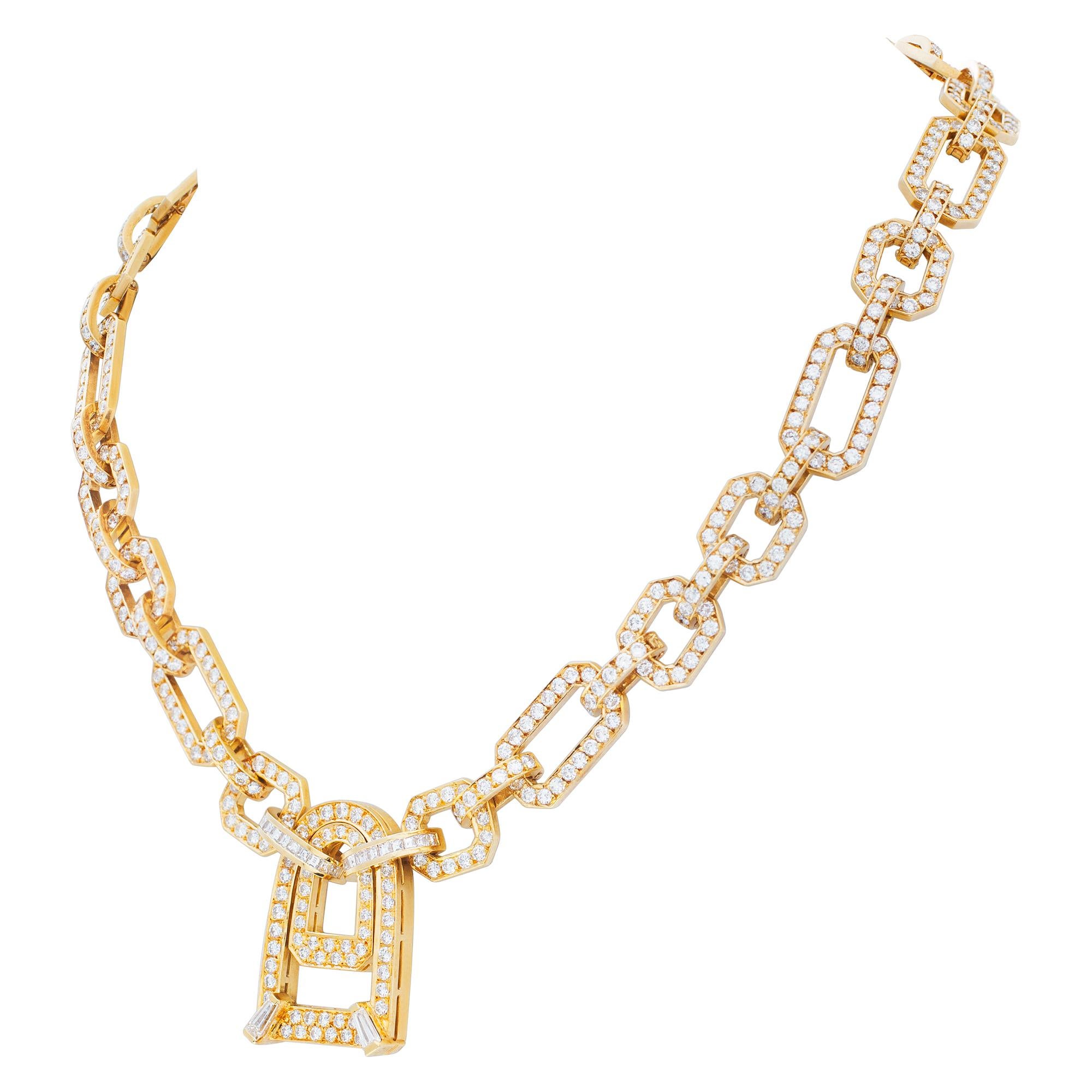 Taglio rotondo Collana geometrica con circa 14 carati, taglio pieno, brillante rotondo e baguette in vendita