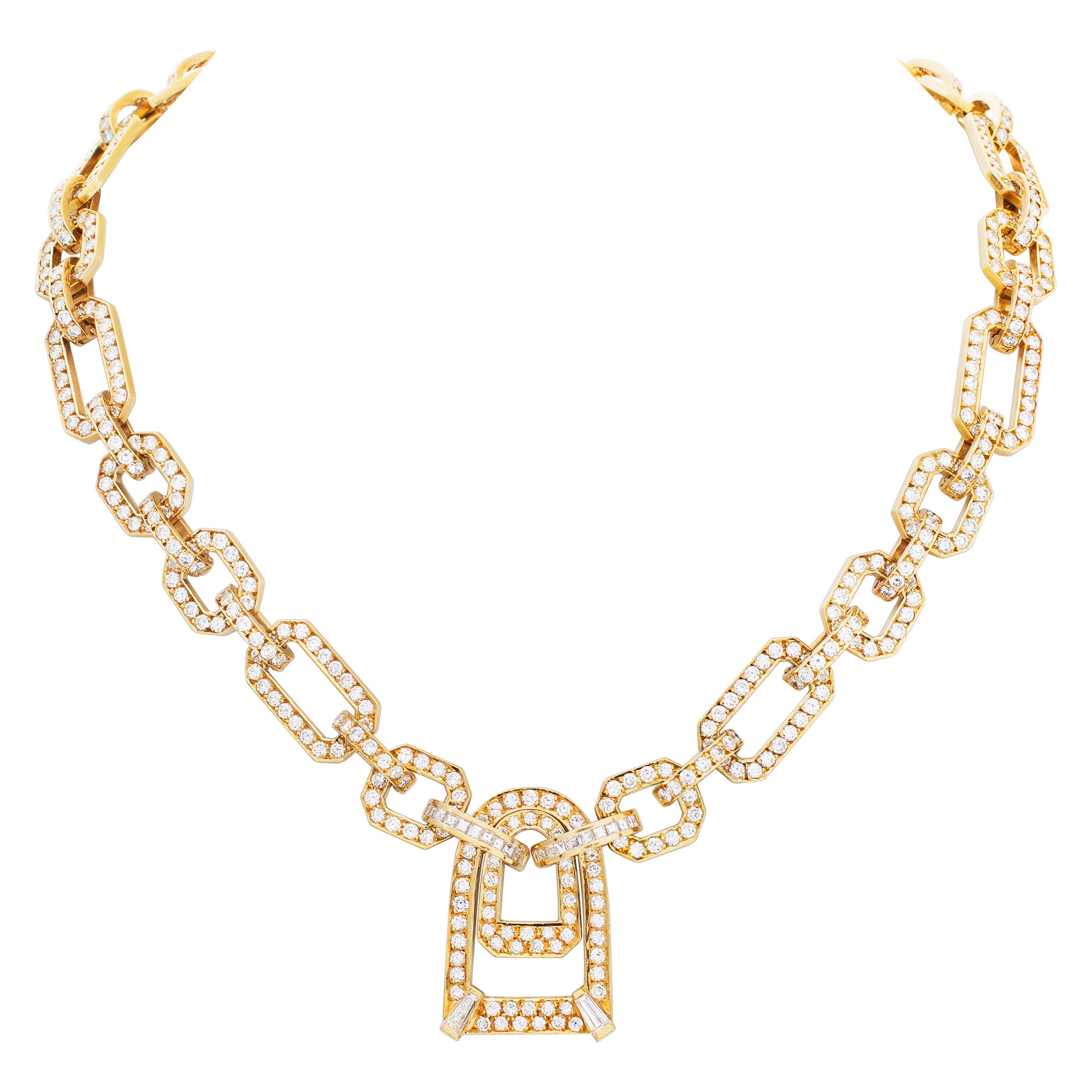 Geometric Necklace with Approx. 14 Carats, Full Cut Round Brilliant and Baguette