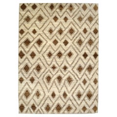 Geometric Neutral Wool Carpet in Brown and Cream