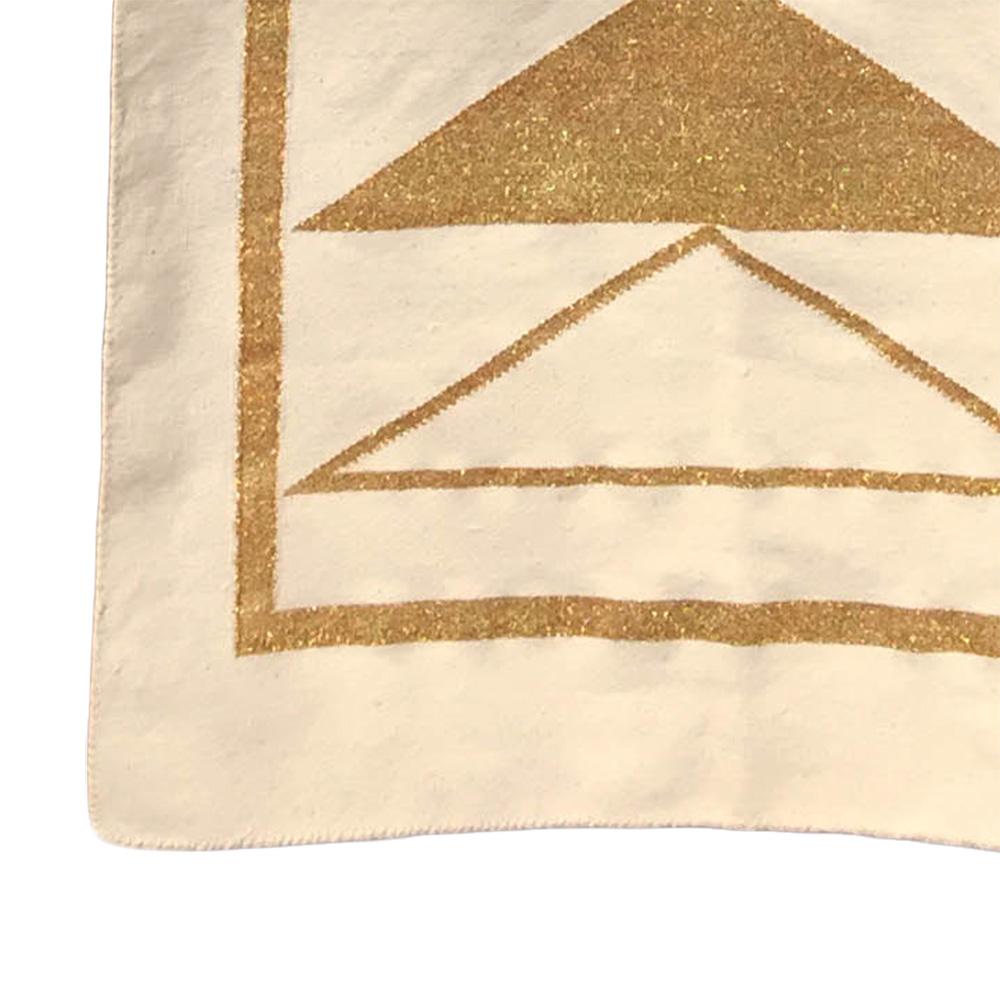 Indian Geometric Nicole Handwoven Modern Gold Runner Rug, Carpet, Durrie
