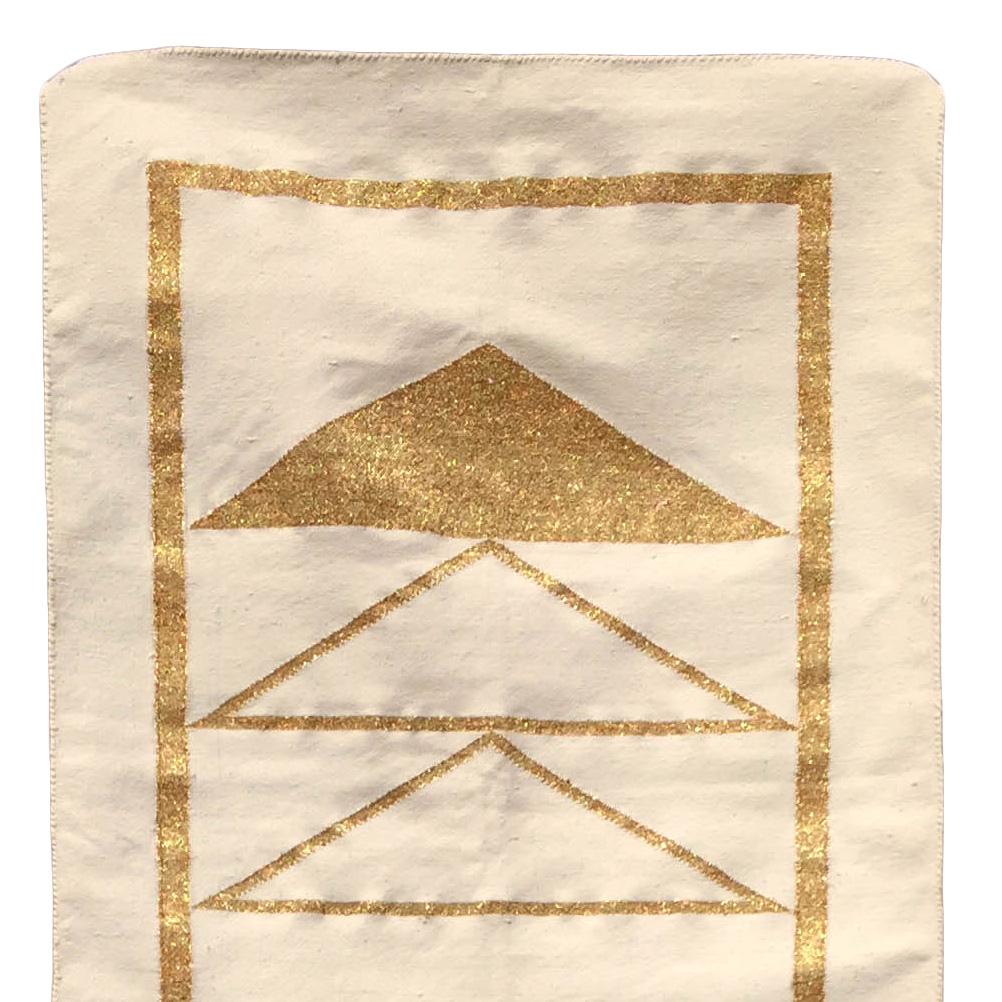 Hand-Woven Geometric Nicole Handwoven Modern Gold Runner Rug, Carpet, Durrie