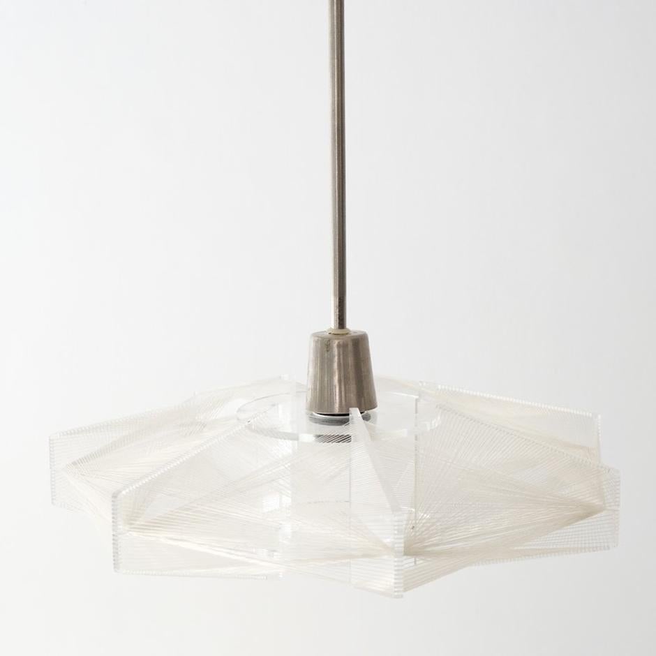 Mid-Century Modern Geometric, Nylon Thread Pendant Lamp by Paul Secon for Sompex