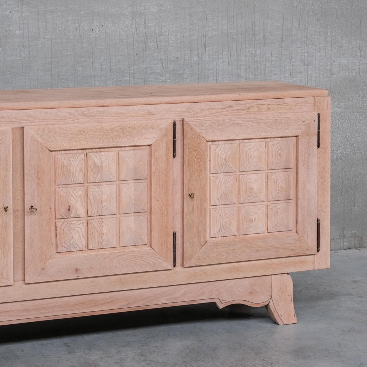 French Geometric Oak Gaston Poission Mid-Century Sideboard/Credenza