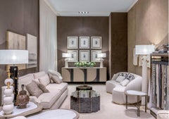 Geometric Oak Sideboard with Brass Legs and Estremoz Marble Top By José Castro