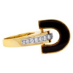 Geometric Onyx "Flip" Ring with Dome of Diamond Accents in 14k Yellow Gold